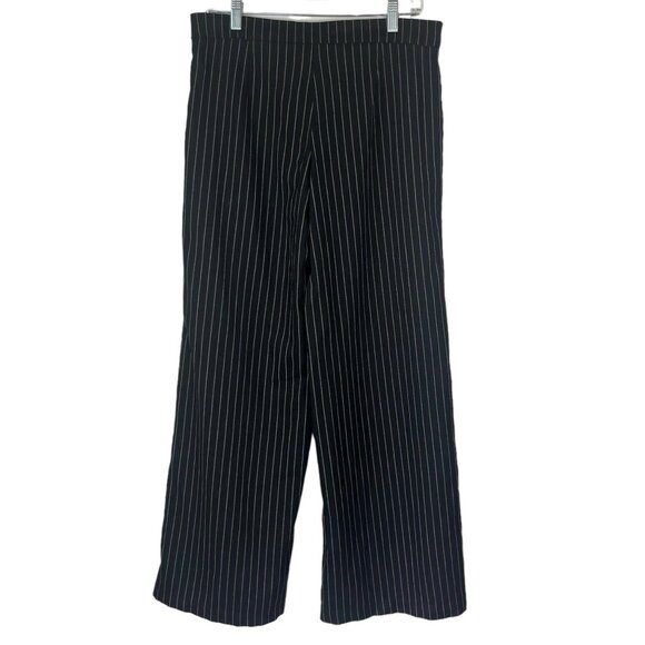 Hot Kiss Wide Leg Pants Womens Size 11 Black White Pin Stripe Tie Front Y2K - Picture 2 of 7